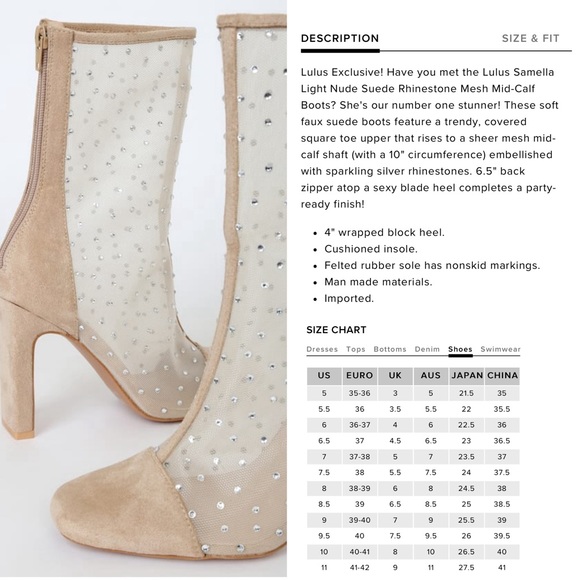 NWT Lulu’s Faux Suede Rhinestone Mid Calf Boots - Picture 4 of 15